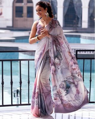Women Floral Print Satin Saree