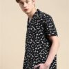 Printed Cuban Collar Monochrome Cotton Casual Shirt
