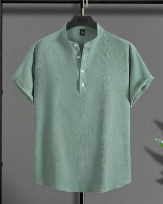 Wuxi Men Knitted Loose Fit Shirt with Mandarin Collar