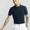 Coulter Knitted Navy Polo T-Shirt