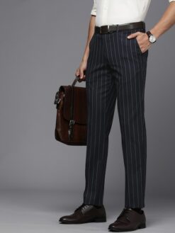 Men Striped Slim Fit Formal Trousers