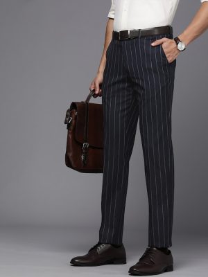 Men Striped Slim Fit Formal Trousers