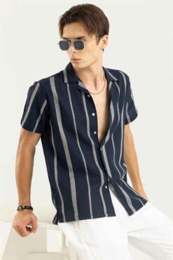 ASTRAL WEAVE STRIPE NAVY SHIRT