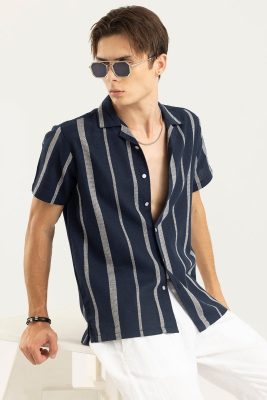 ASTRAL WEAVE STRIPE NAVY SHIRT
