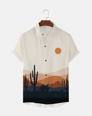 Men Regular Fit Shirt with Spread Collar - Beige