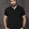 Men Black Polo Collar Pure Cotton T-Shirt