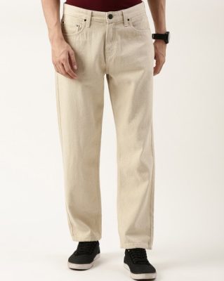 Nova Mid-Rise Beige Jeans with 5-Pocket Styling