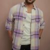 Purple and White Checks Oversize Drop Shoulder Shirt