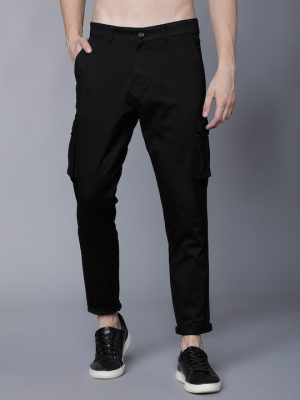 Men Black Slim Fit Solid Cargos