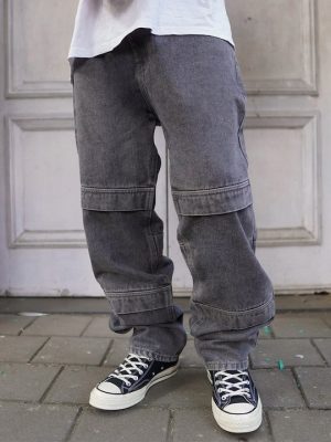 Men Grey Baggy Fit Clean Look Light Fade Denim Jean