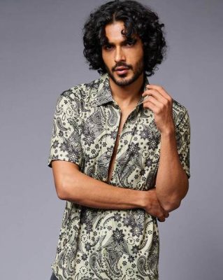 Self-Design Regular Fit Shirt - Green