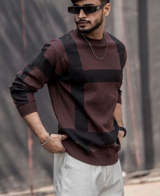 Brown Stripe Oversize Drop Shoulder T Shirt For Men