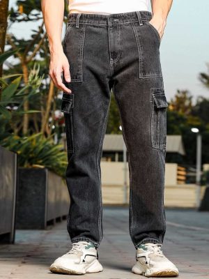 Men Smart Relaxed Fit Pure Cotton Cargo Jeans