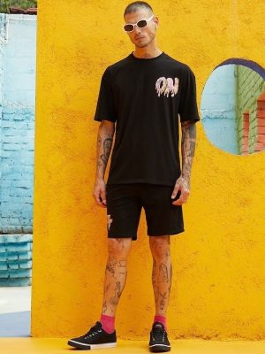Black Printed T-Shirt & Shorts Co-Ords
