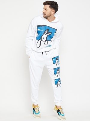 Men White Printed Pure Cotton Joggers