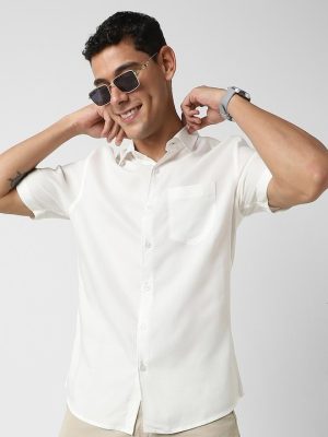 Classic Short Sleeves Slim Fit Opaque Casual Shirt