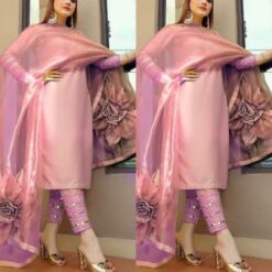 Attractive Mirror Work Organza Kurti with Pant Set