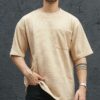 Beige Structured Half Sleeves Oversized T-Shirt
