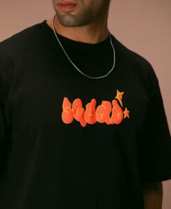 Black Squad Printed Oversized Half Sleeves T-Shirt