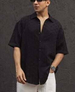 Black Structured Half Sleeves Oversized Shirt