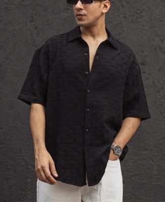 Black Structured Half Sleeves Oversized Shirt