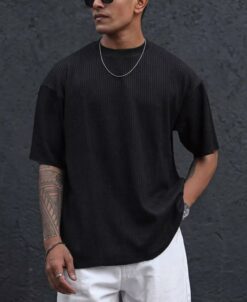 Black Structured Oversized Half Sleeves T-Shirt