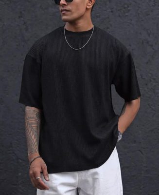 Black Structured Oversized Half Sleeves T-Shirt