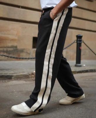 Black and Cream Striped Baggy Fit Track Pant