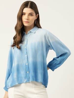 Blue Tie and Dye Shirt Style Top