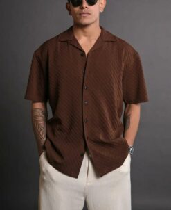 Brown Structured Oversized Half Sleeves Shirt