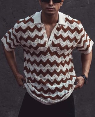 Brown and White Zigzag Oversized Half Sleeves T-Shirt
