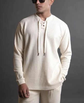 Cream Structured Full Sleeves T-Shirt