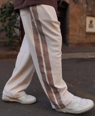 Cream and Beige Striped Baggy Fit Track Pan