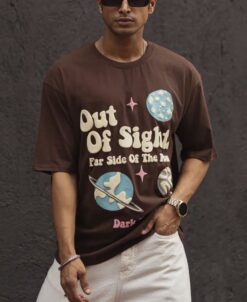 Dark Brown Printed Oversized Half Sleeve T-Shirt