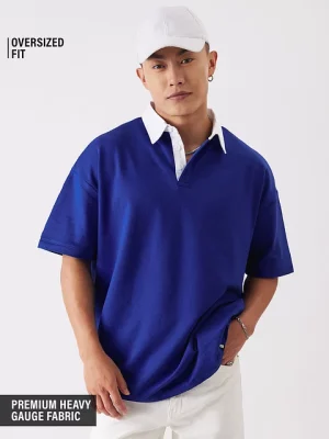 Deep Blue Men Oversized Polos