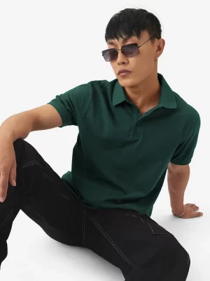 Emerald Green Men Mandarin Polos