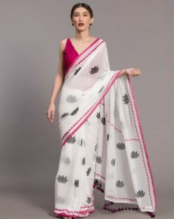 Floral Print Cotton Saree with Tassels