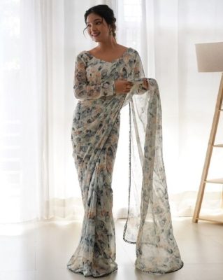 Floral Print Georgette Saree