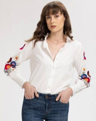 Floral Print Top with Bishop Sleeves