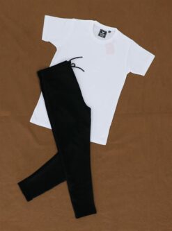 White Half Sleeve Plain T-shirt and Black Track Pant Combo