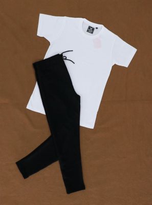 White Half Sleeve Plain T-shirt and Black Track Pant Combo
