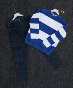 Blue T-shirt and Black Jean Pant Combo for Men