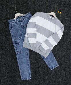 Grey T-shirt and Blue Jean Pant Combo for Men