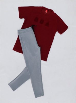 Maroon Half Sleeve Printed T-shirt and Grey Track Pant Combo