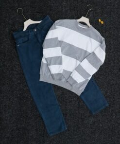 Grey T-shirt and Dark Blue Jean Pant Combo for Men