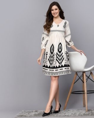 Geometric Print Fit & Flare Dress