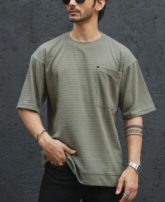 Green Structured Oversized Half Sleeves T-Shirt