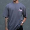 Grey Quirky Printed Oversized Half Sleeves T-Shirt