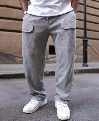 Grey Structured Baggy Fit Track Pant