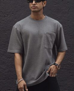 Grey Structured Oversized Fit Half Sleeves T Shirt